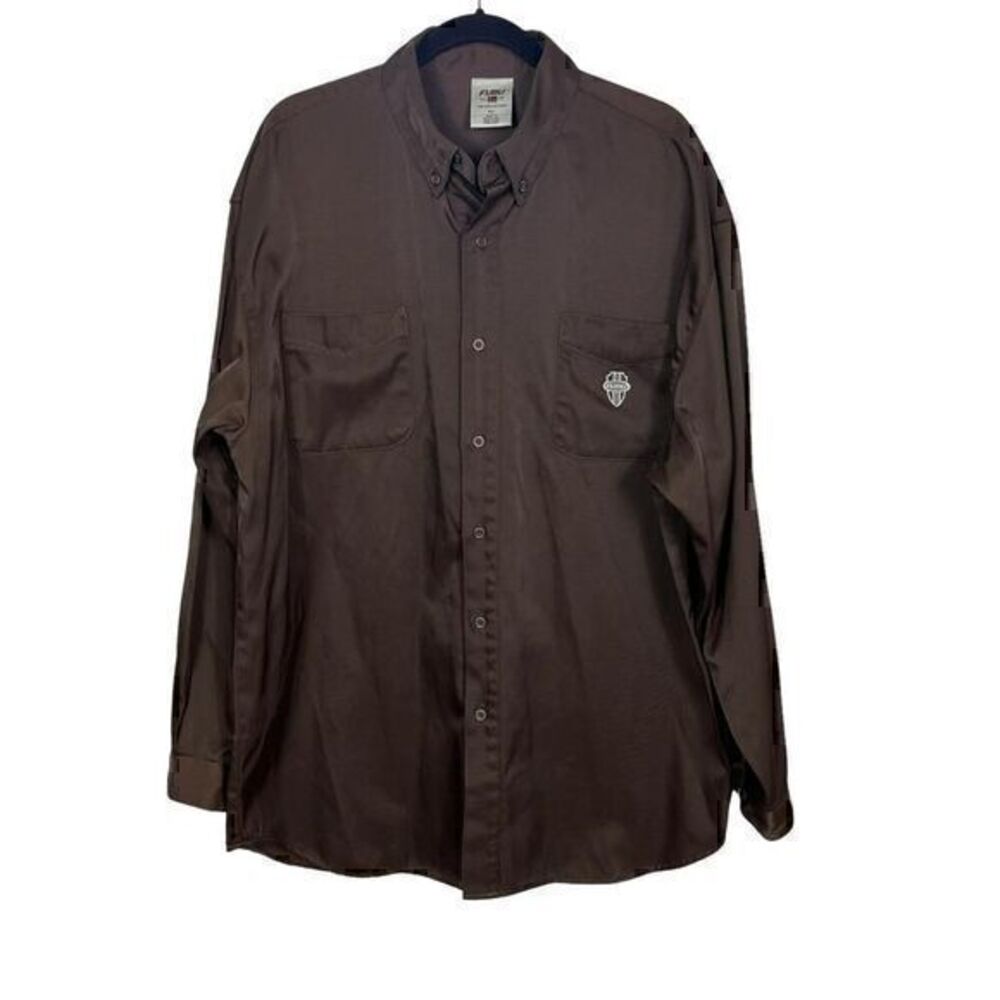 FUBU The Collection Vintage Brown Casual Long Sleeve Button-Down